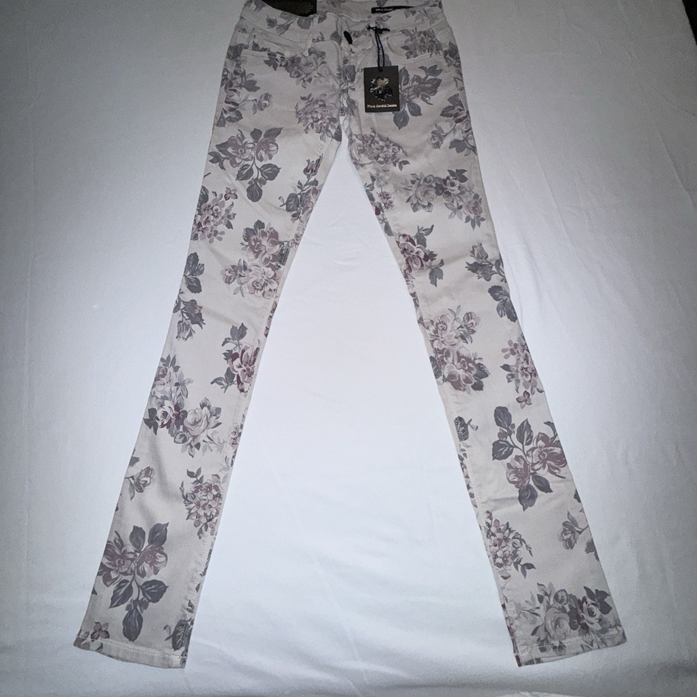 Black Orchid Black Jewel Skinny Jeans Women 24 Floral Cream Excellent Lyocell